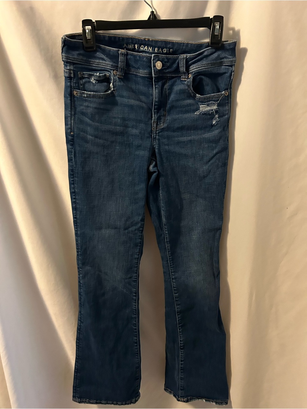 American Eagle Outfitters Women's Blue Flare Jeans with Distressed Detail